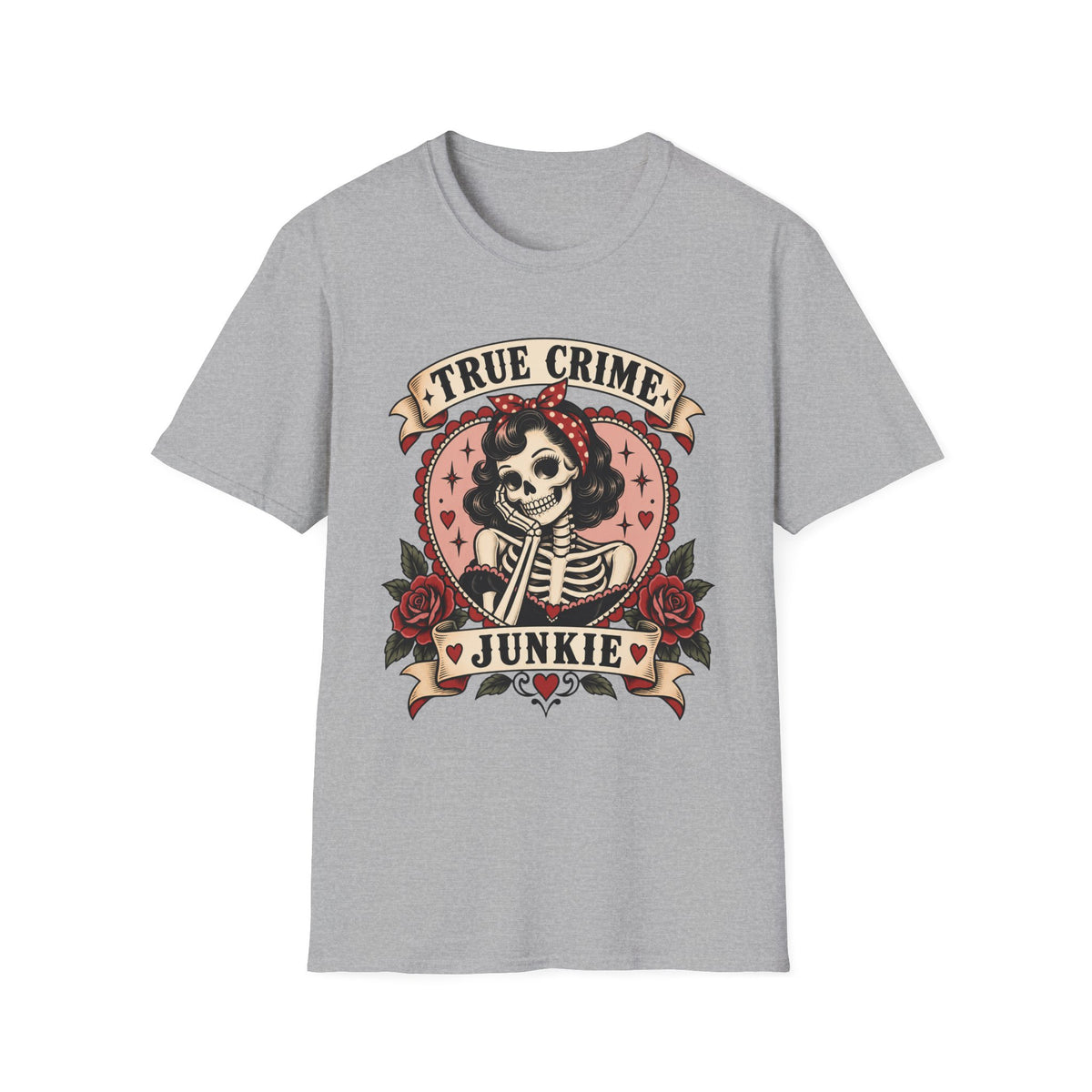 True Crime Junkie | Vintage Skeleton Rose Graphic Tee