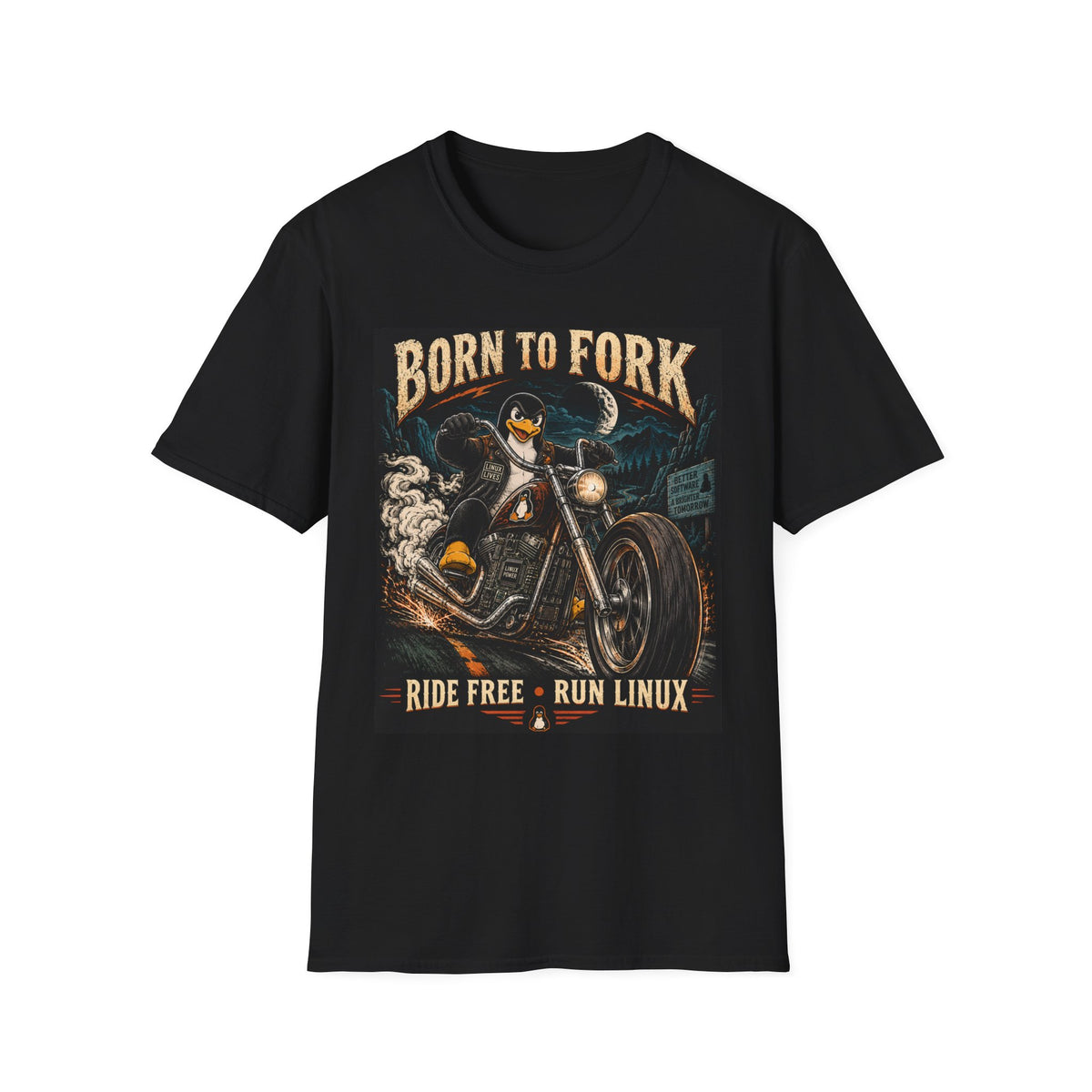 Linux | Born to Fork | Ride Free · Run Linux | Biker Tee