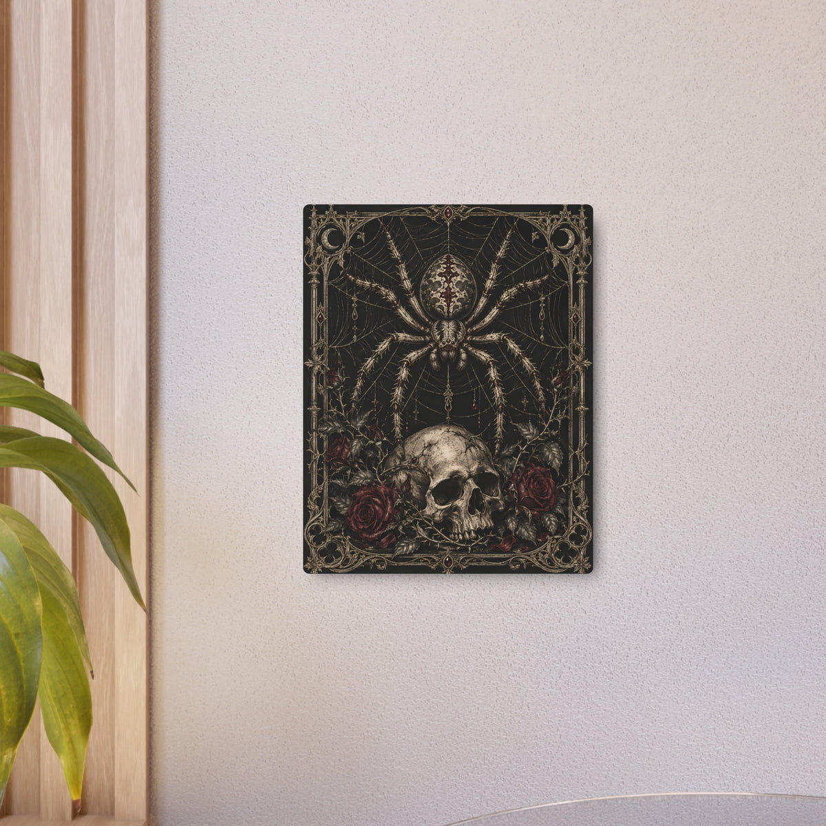 Metal Art Sign | Gothic Spider & Skull | Occult Wall Art