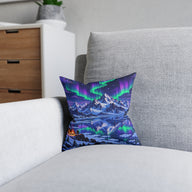 Frozen Mountains Pixel Art Aurora Cushion | Decorative Sofa Pillow