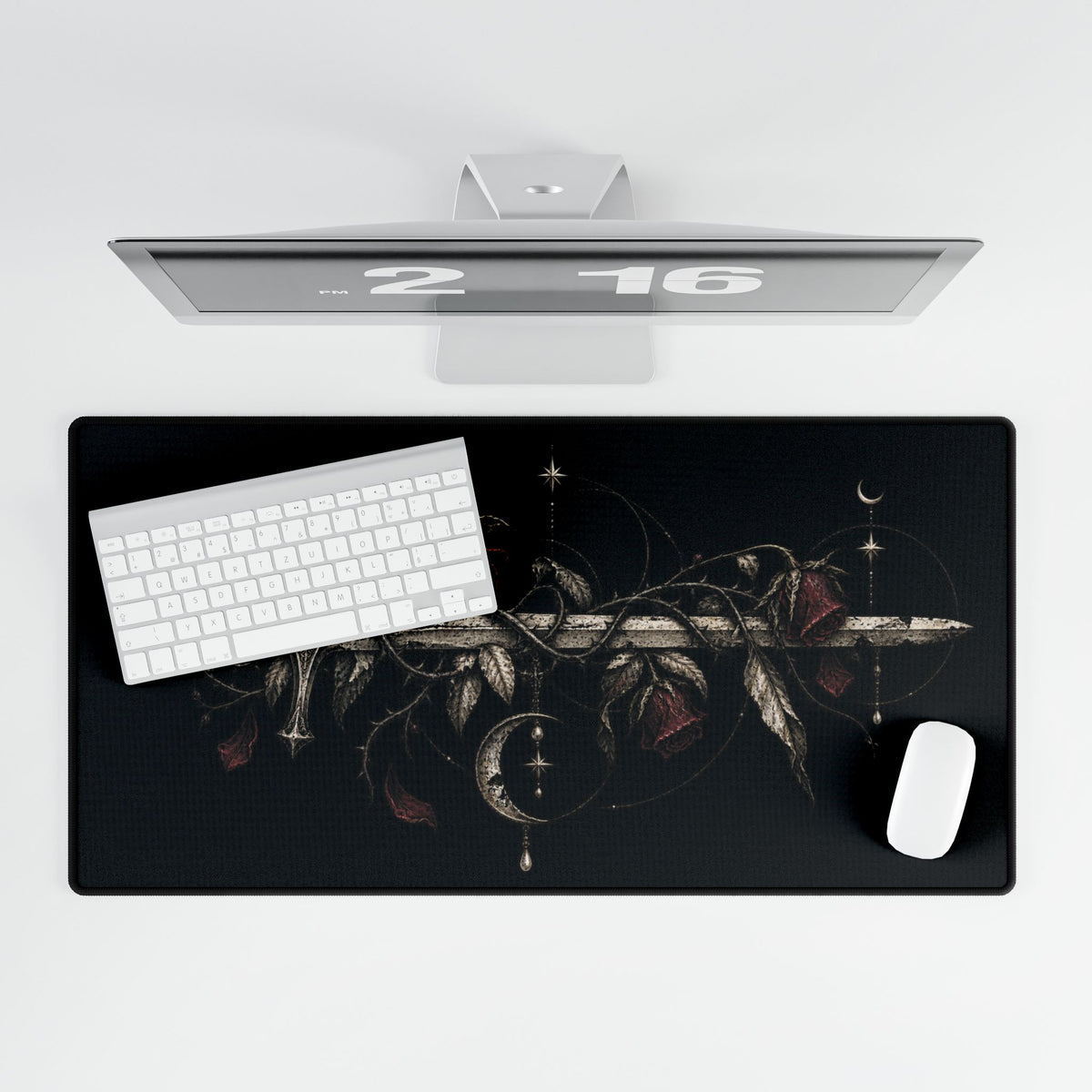 Mouse Mat | Gothic Sword & Thorn Roses | Dark Medieval Art Desk Pad