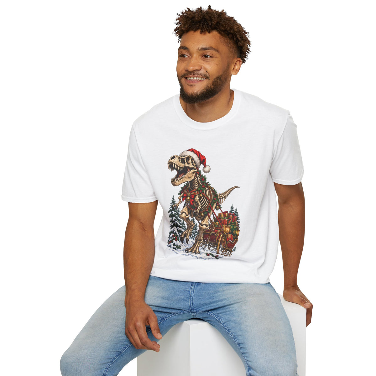 T-Rex Sleigh | Dinosaur Fossil Christmas T‑Shirt