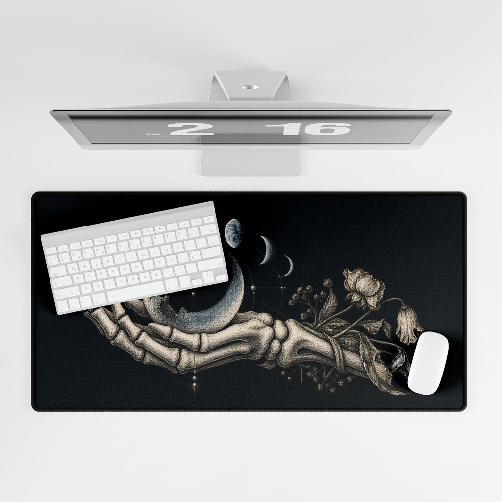 Mouse Mat | Skeleton Hand & Moon Phases | Gothic Celestial Art Desk Pad