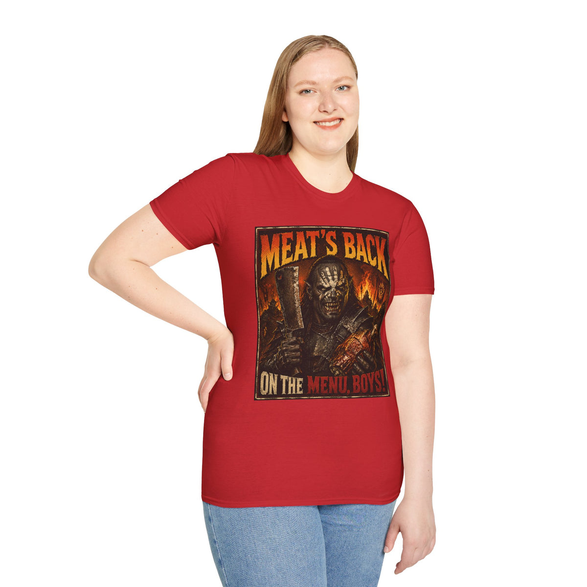 Meat’s Back Horror Graphic T-Shirt — ‘Meat’s Back on the Menu Boys’ Retro Slayer Tee