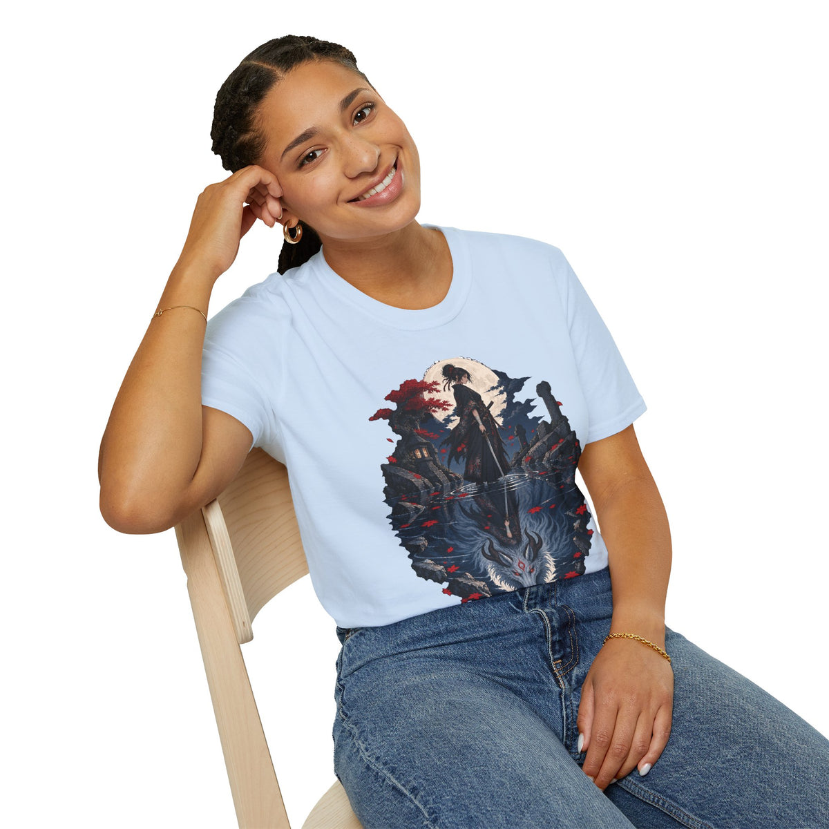 Reflection of a Monster | Moonlit Wolf Spirit T-Shirt | Samurai Silhouette Graphic Tee