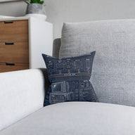 Computer Architecture Blueprint Cushion, Decorative Sofa Pillow