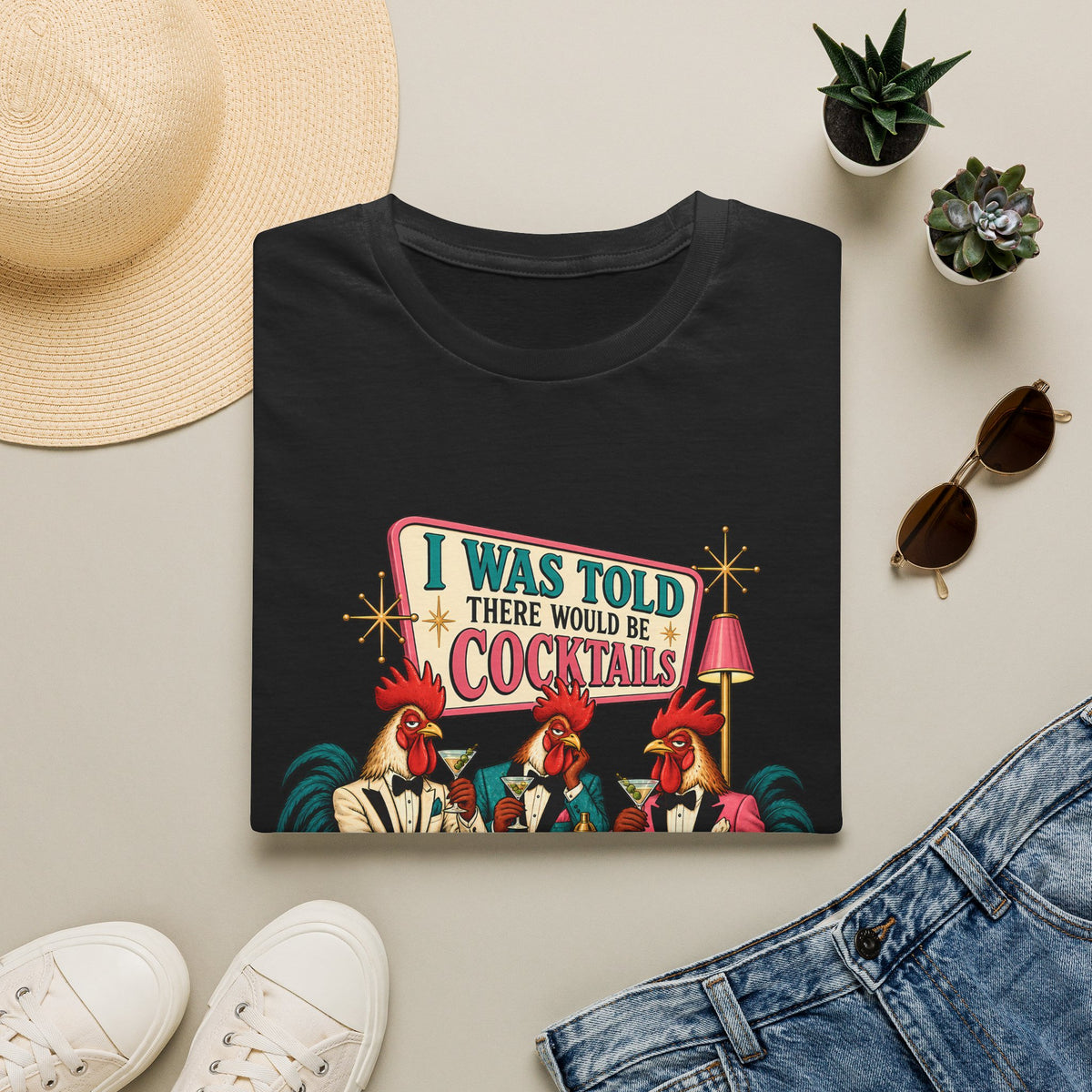 I Was Told There Would Be Cocktails T-Shirt | Retro Flamingo Bar Cocktail Tee