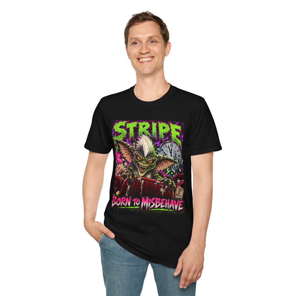 Stripe Gremlin T‑Shirt — 'Born to Misbehave' Retro Horror Graphic Tee
