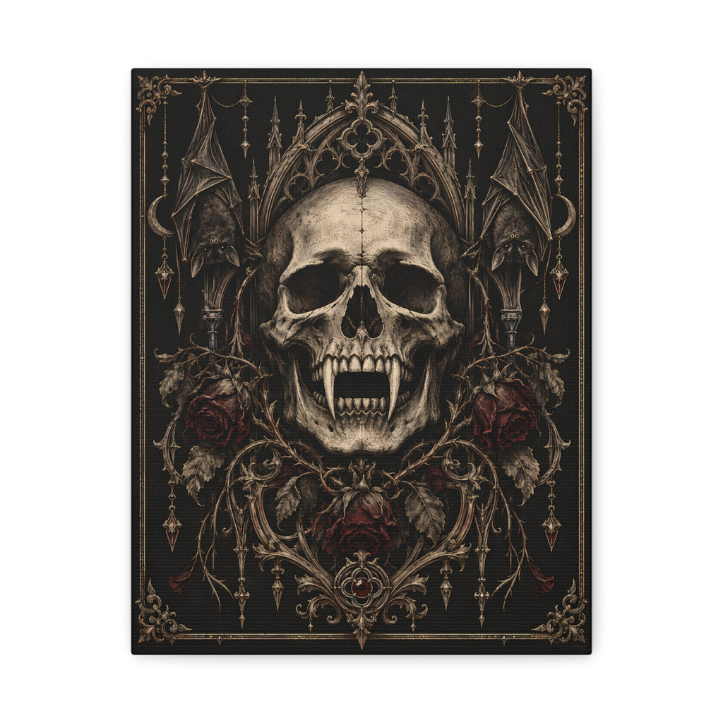 Canvas | Gothic Skull and Roses | Occult Wall Art
