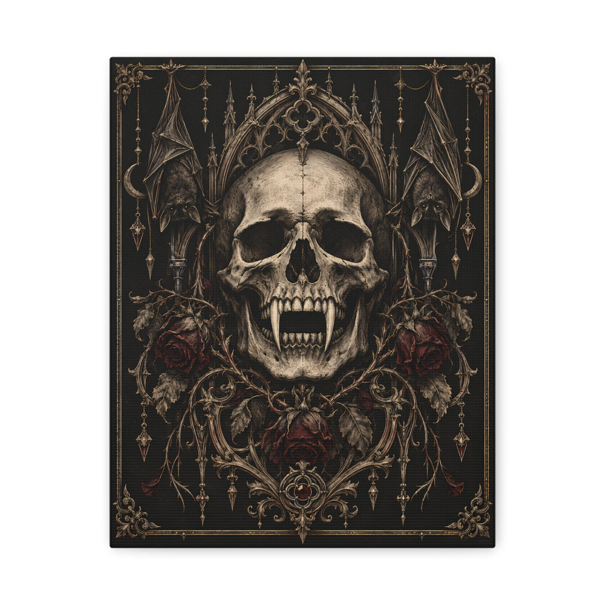 Canvas | Gothic Skull and Roses | Occult Wall Art