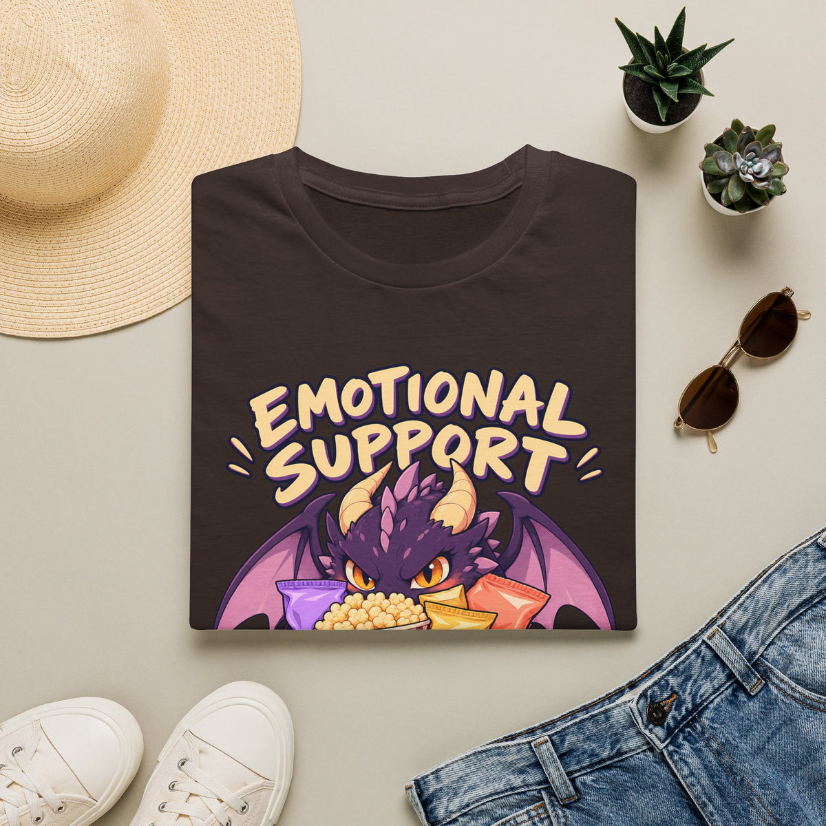 Emotional Support Snacks | Cute Dragon Eating Popcorn Anime Shirt