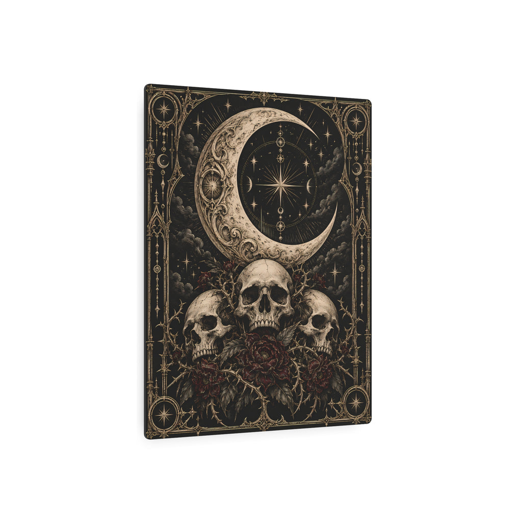 Metal Art Sign | Gothic Moon & Skulls | Occult Wall Art