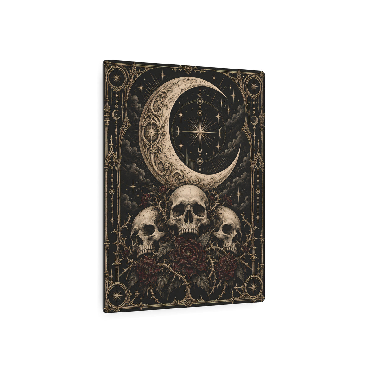 Metal Art Sign | Gothic Moon & Skulls | Occult Wall Art