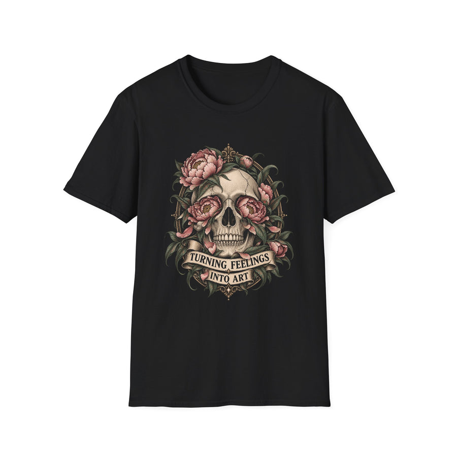 Turning Feelings Into Art Floral Skull Tattoo T-Shirt Design