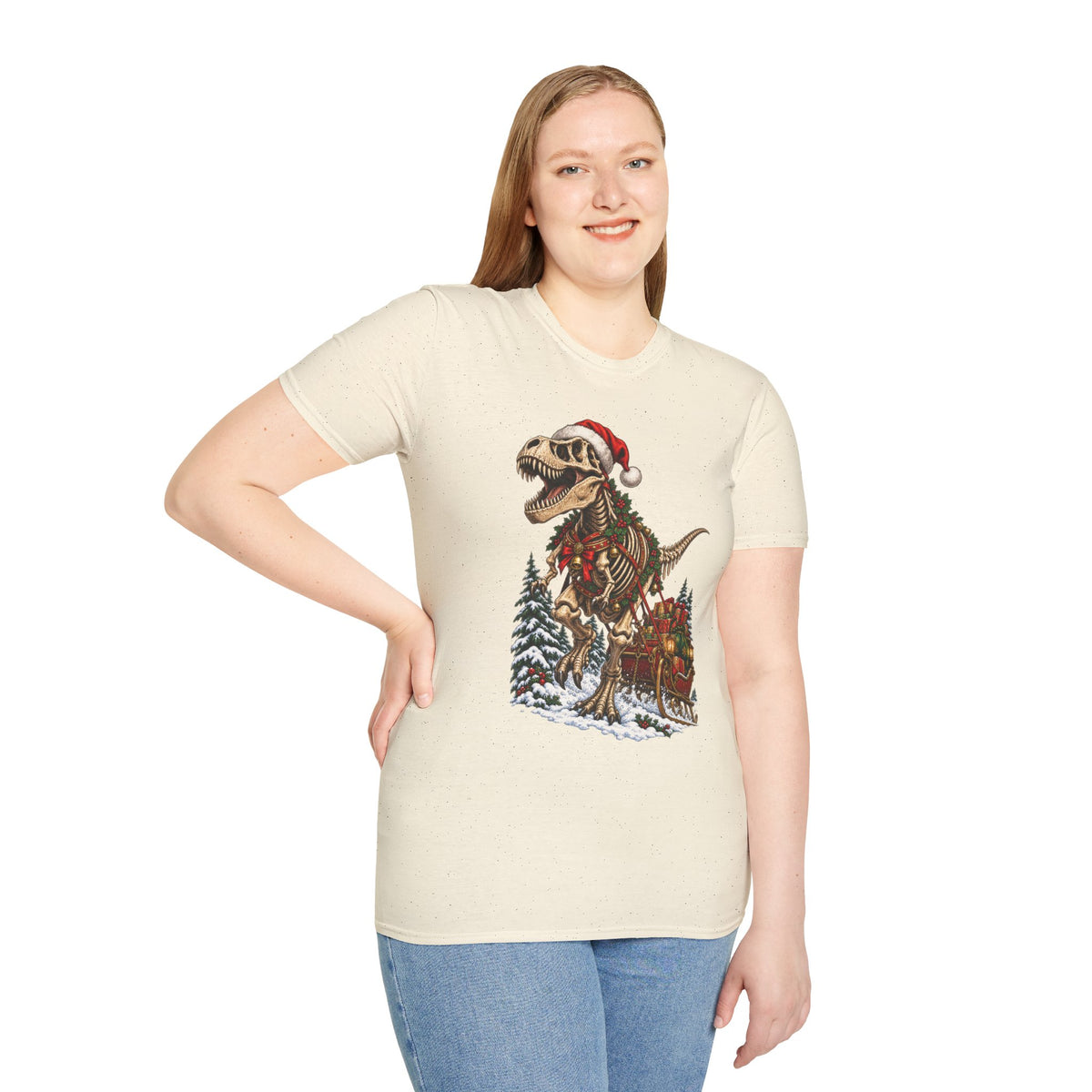 T-Rex Sleigh | Dinosaur Fossil Christmas T‑Shirt
