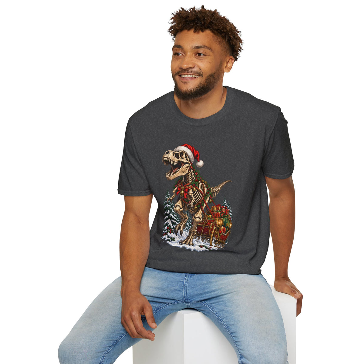 T-Rex Sleigh | Dinosaur Fossil Christmas T‑Shirt