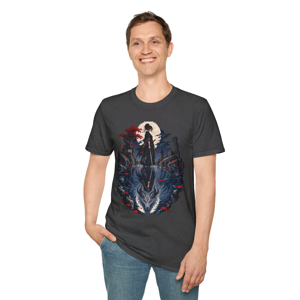 Reflection of a Monster | Moonlit Wolf Spirit T-Shirt | Samurai Silhouette Graphic Tee