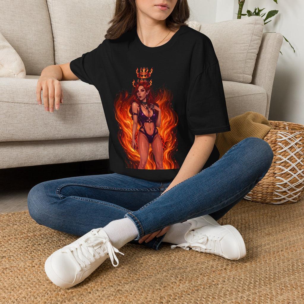 Flaming Witch Queen Graphic T-Shirt - Fire Witch Illustration Tee