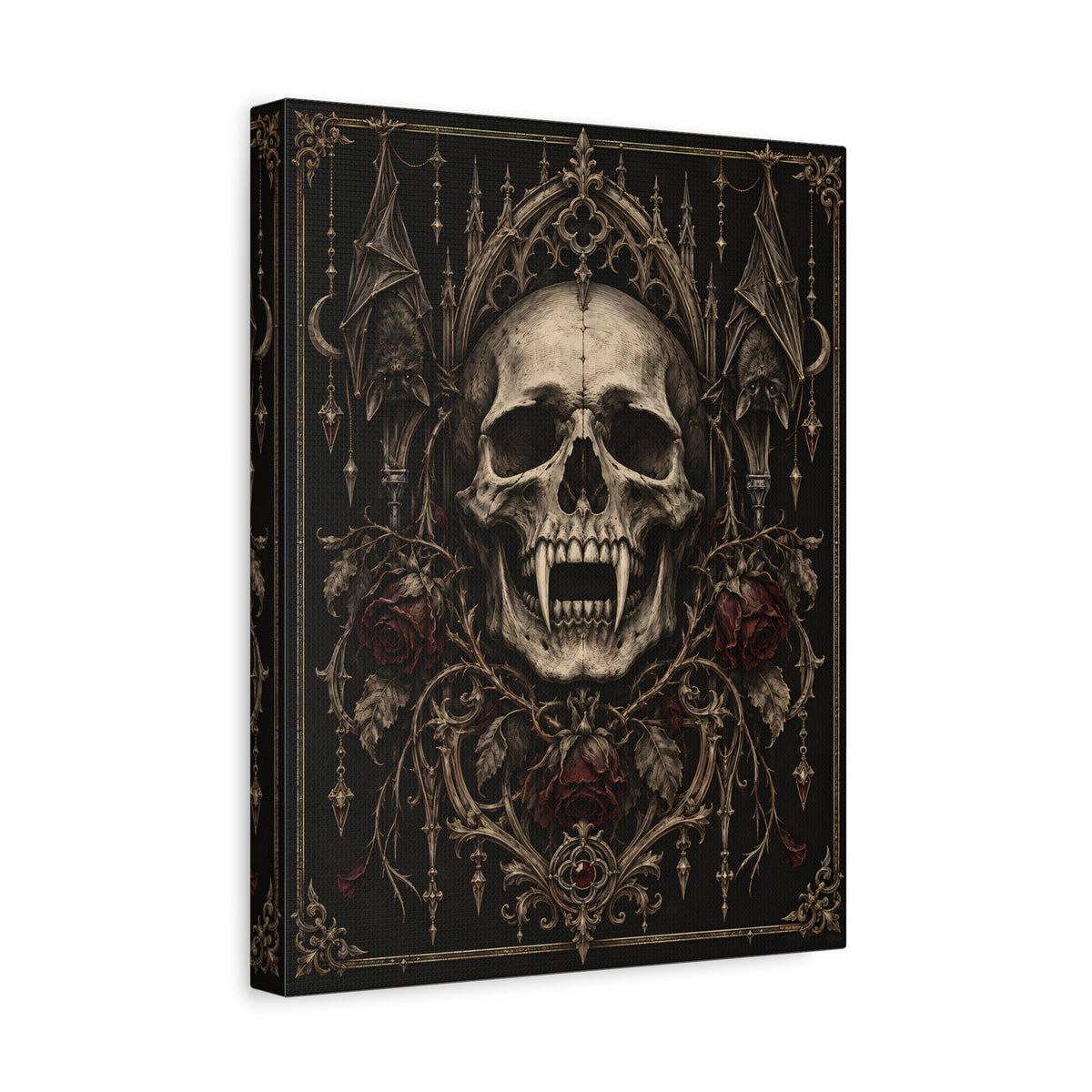 Canvas | Gothic Skull and Roses | Occult Wall Art