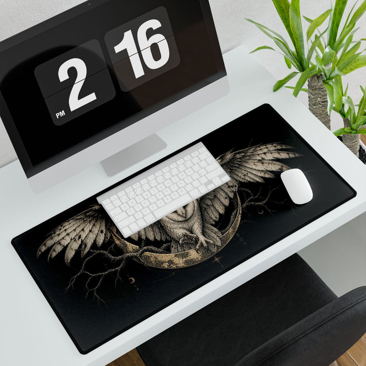 Mouse Mat | Gothic Owl & Crescent Moon | Occult Woodland Art Desk Pad