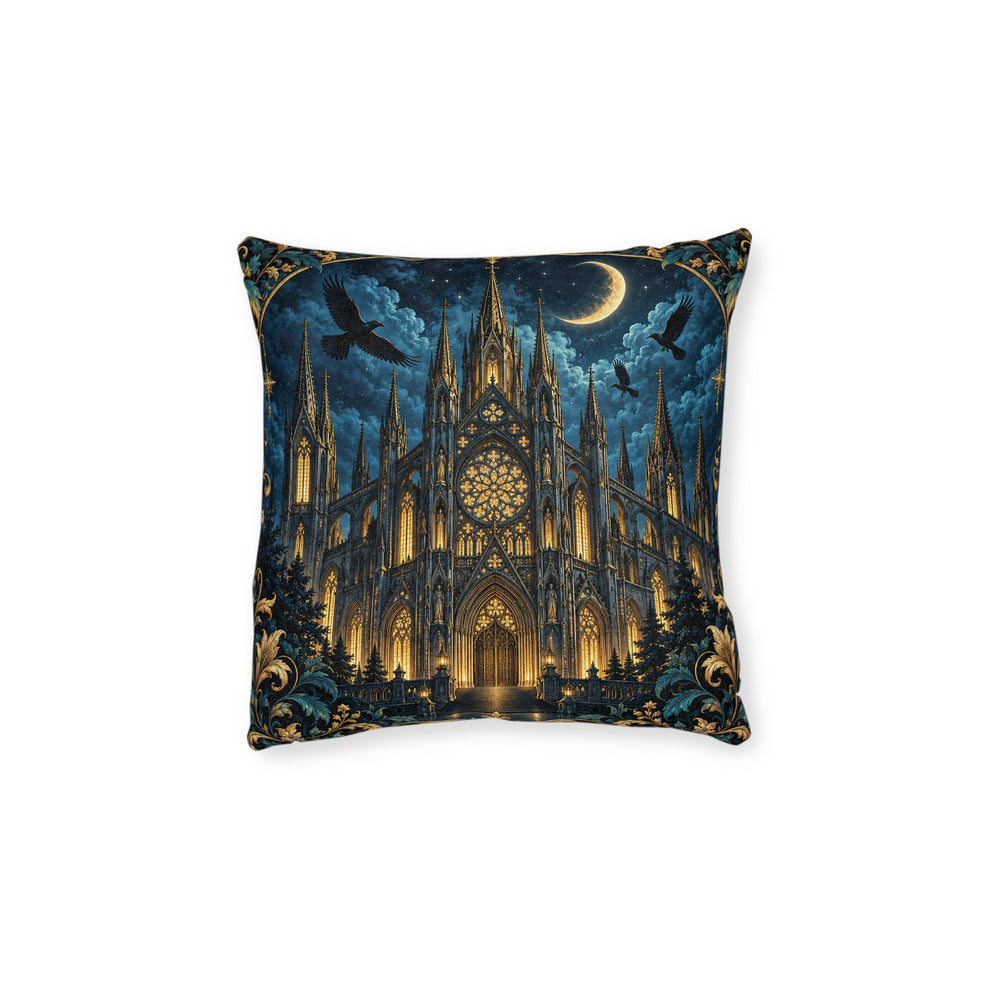 Gothic Cathedral Cushion Moon Raven Faux Suede Pink Back Filled Pillow