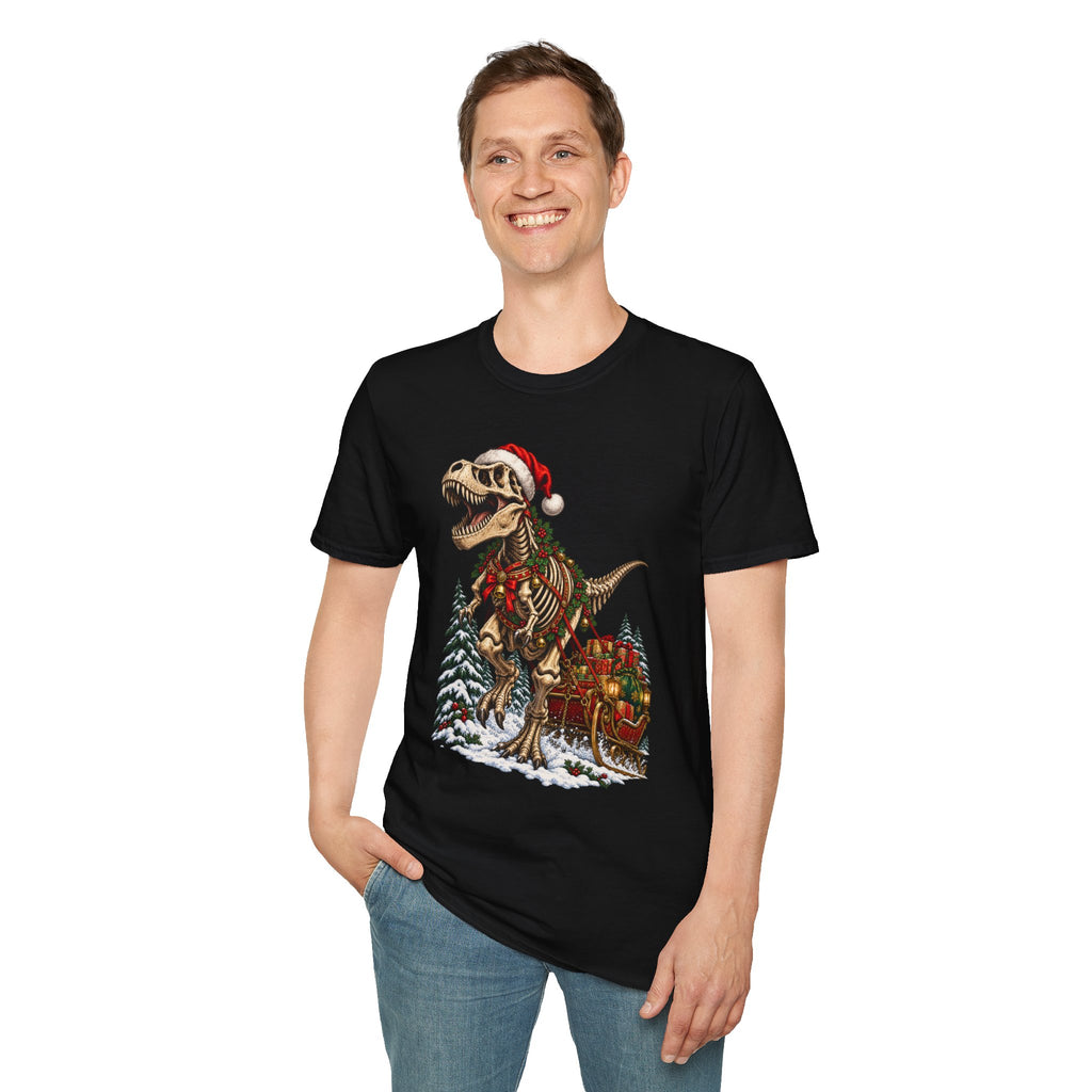 T-Rex Sleigh | Dinosaur Fossil Christmas T‑Shirt