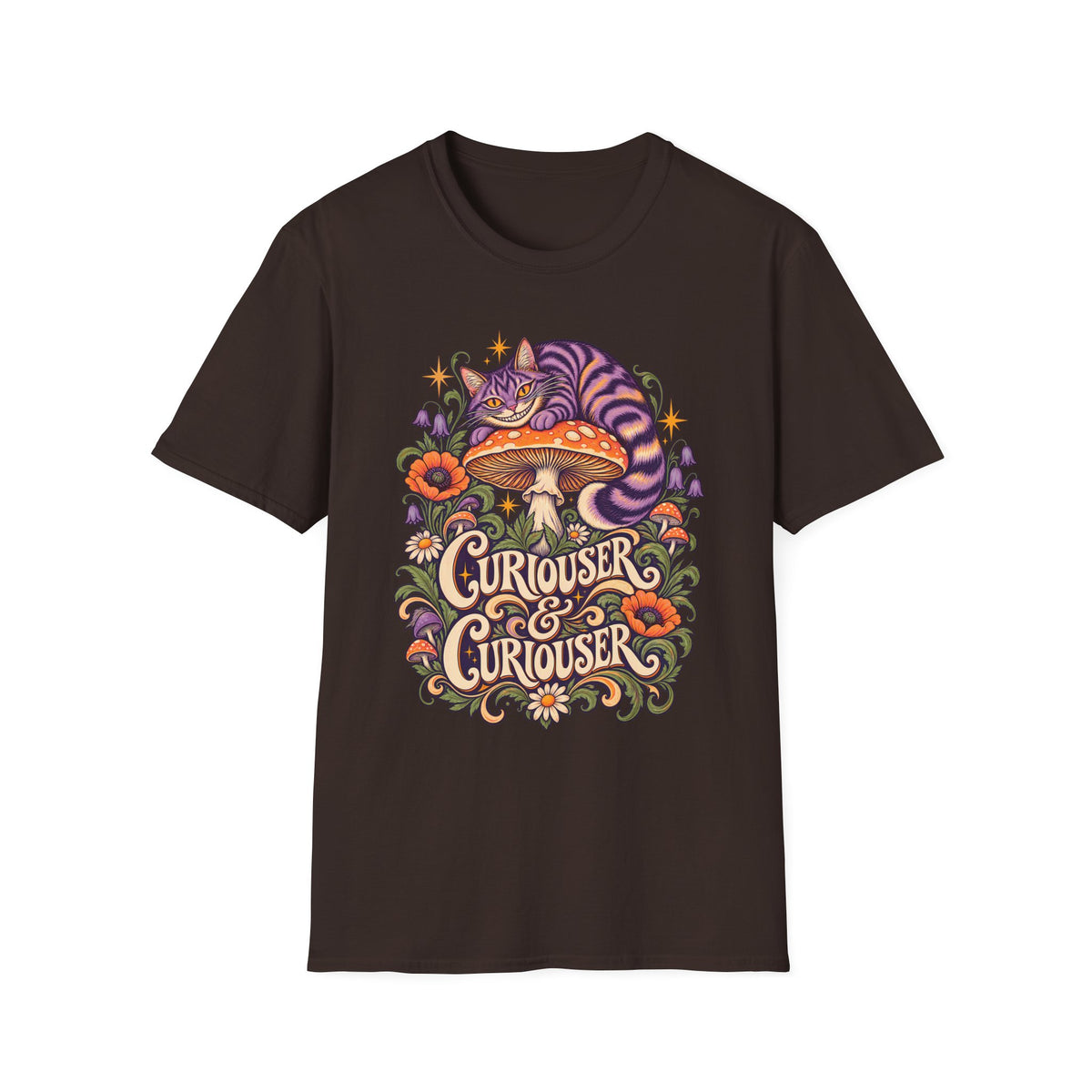 Cheshire Cat | Curiouser & Curiouser | Whimsical Mushroom Design Graphic Shirt