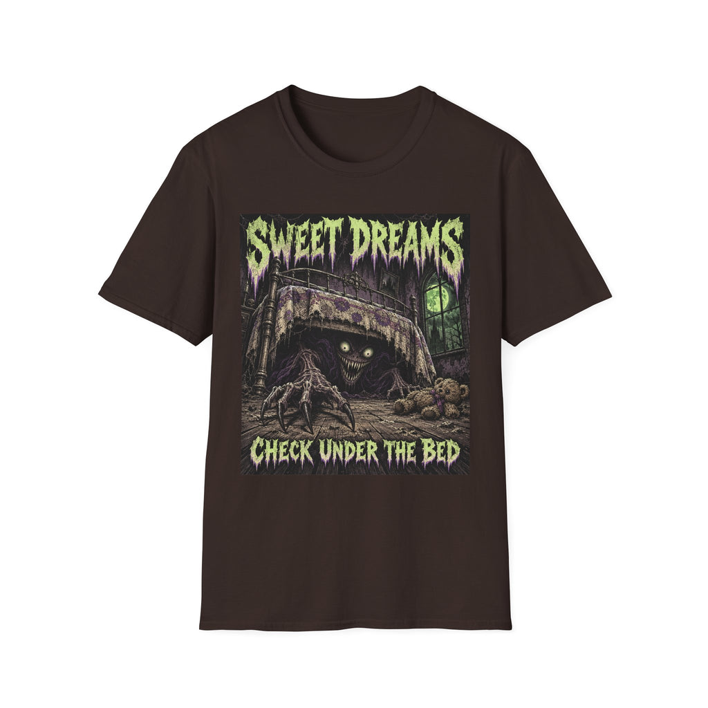 Sweet Dreams Horror T-Shirt — “Check Under the Bed” Gothic Sleep Tee