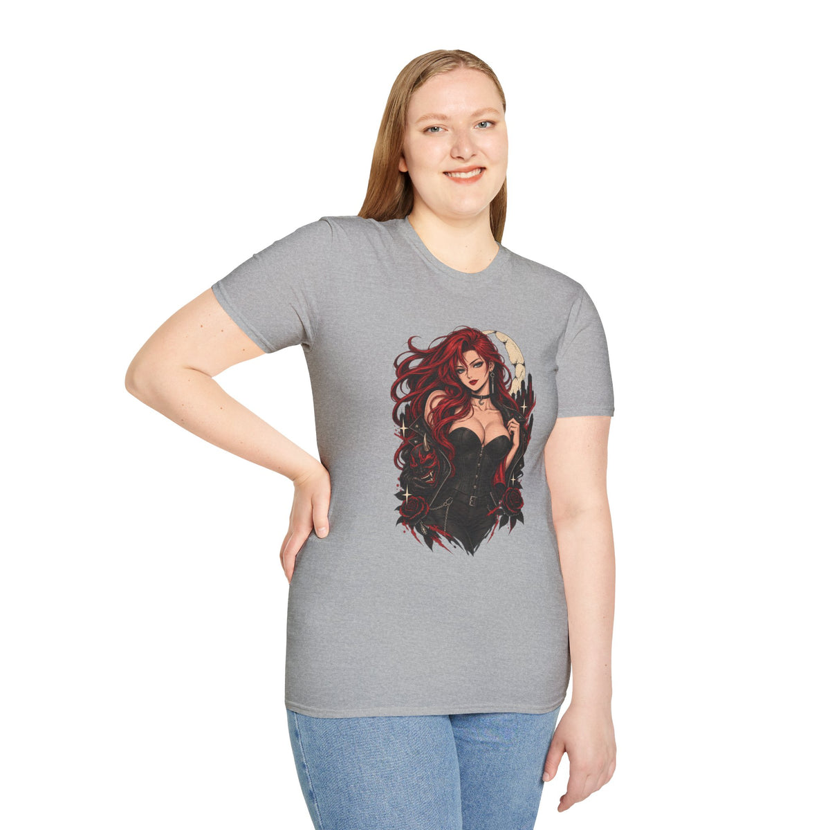 Crimson Dusk | Sexy Gothic Hannya Mask Pin up Woman T-Shirt