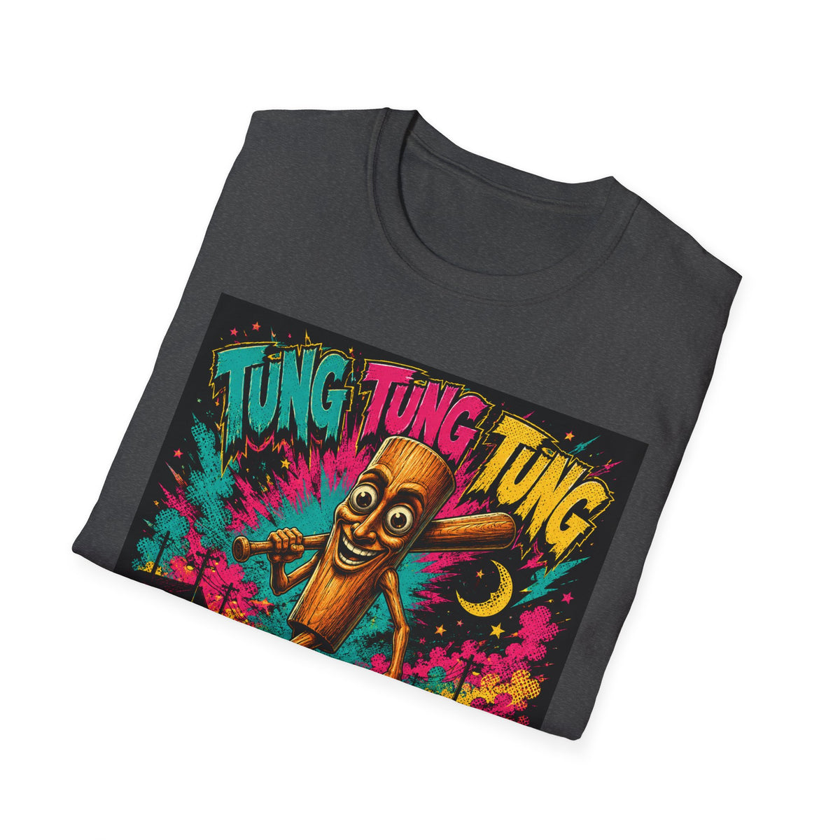 T-Shirt — Colorful 'Tung Tung Tung' Cartoon Log Design (Sahur)