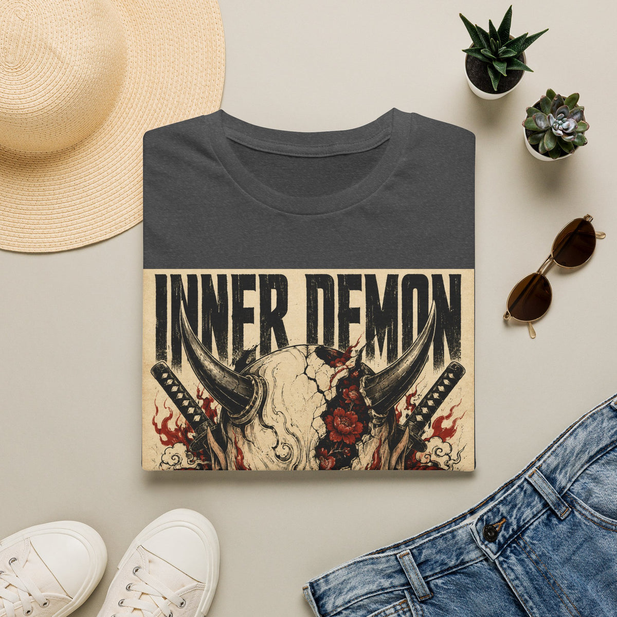 Inner Demon Graphic T-Shirt — Horror Skull Oni Design