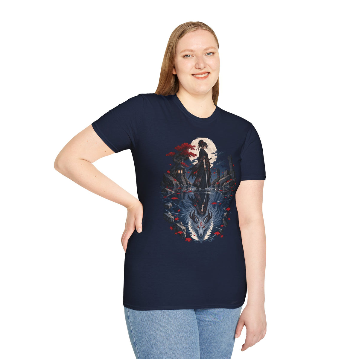 Reflection of a Monster | Moonlit Wolf Spirit T-Shirt | Samurai Silhouette Graphic Tee