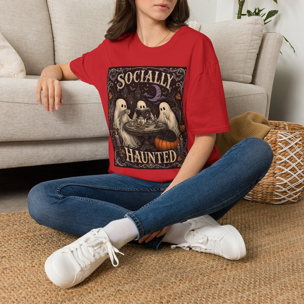 Socially Haunted T-Shirt — Cute Ghost Halloween Graphic Tee