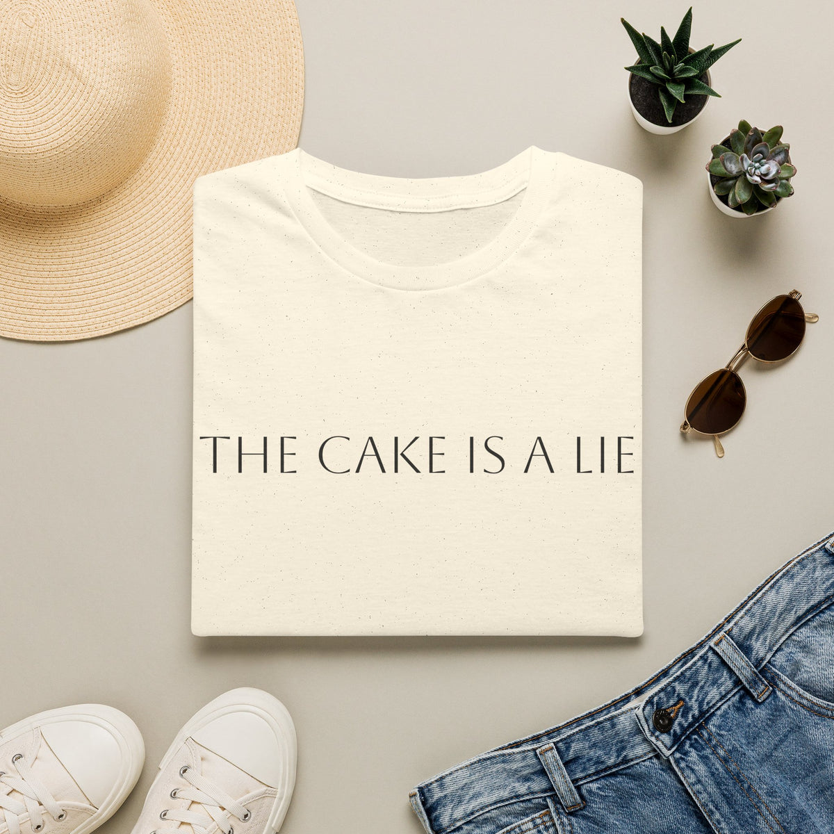 'The Cake Is A Lie' T-Shirt — Minimalist Gaming Quote Tee