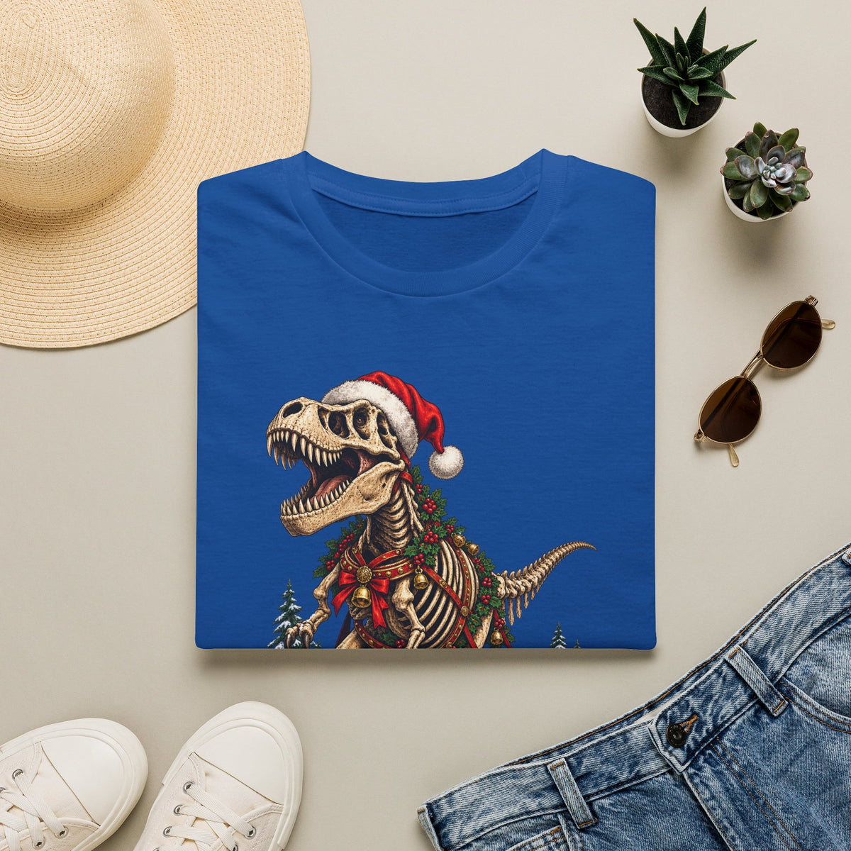 T-Rex Sleigh | Dinosaur Fossil Christmas T‑Shirt