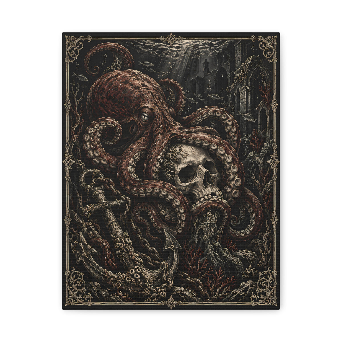 Canvas | Octopus and Skull Matte | Occult Wall Art