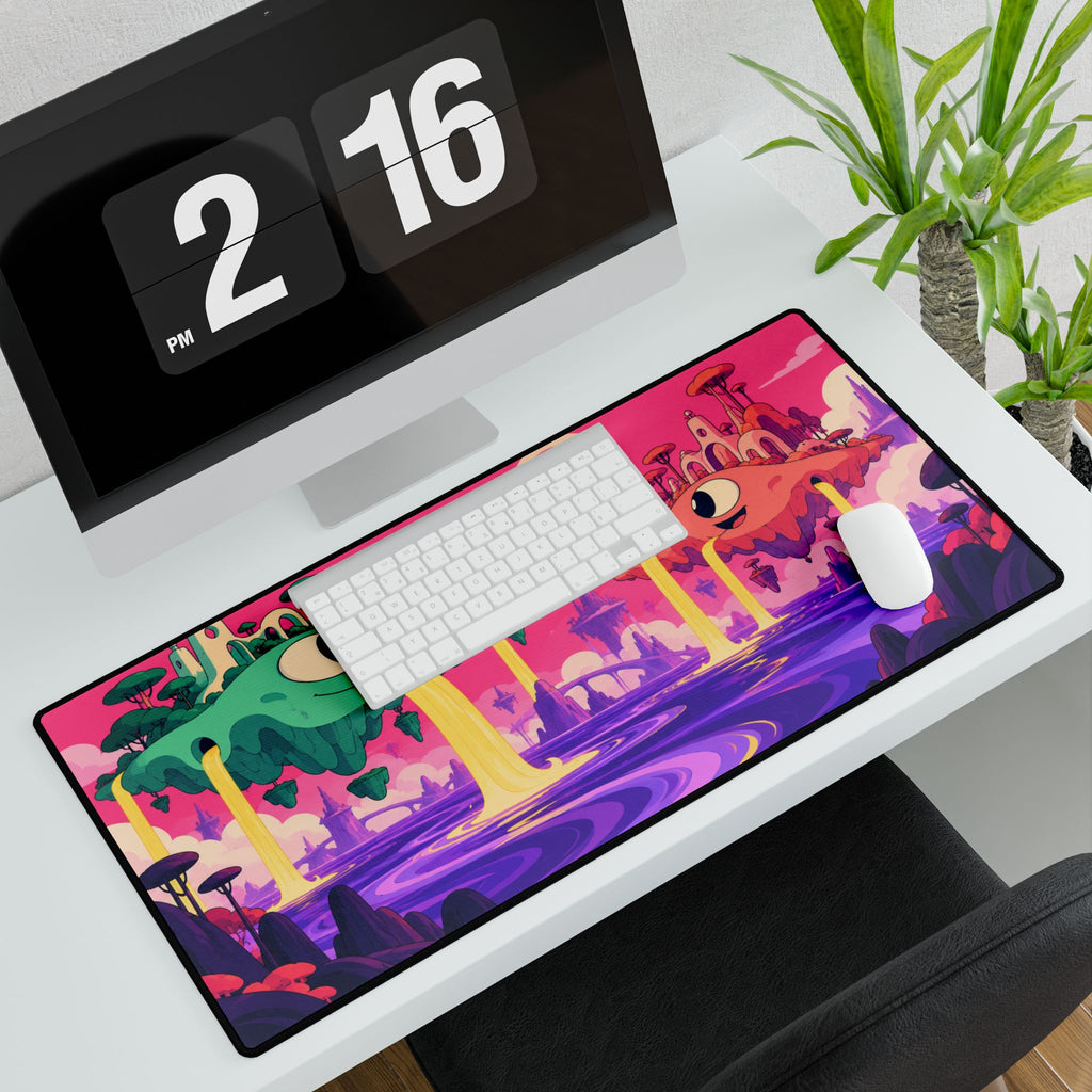 Psychedelic Floating Islands Desk Mat | Colourful Retro Sci‑Fi Gaming Mouse Pad