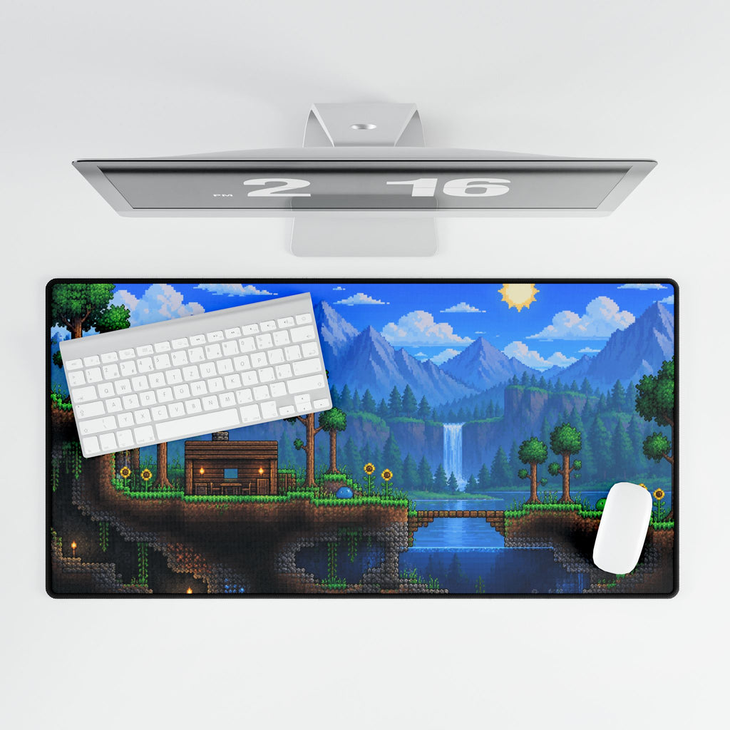 Pixel Forest Gaming Desk Mat — Scenic 2D Landscape Mousepad