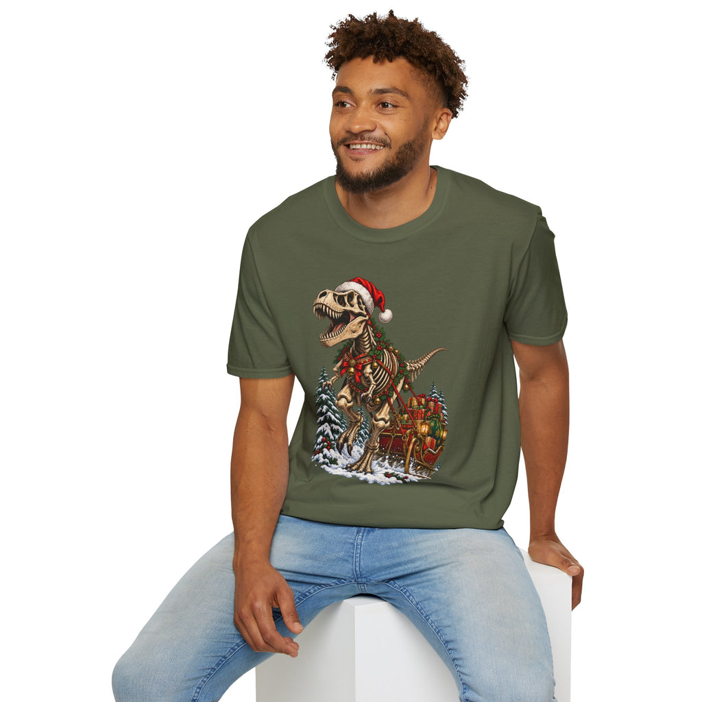 T-Rex Sleigh | Dinosaur Fossil Christmas T‑Shirt