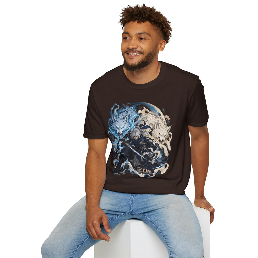 Wolf Spirit T-Shirt | Japanese Samurai | Yin Yang Blue & White Wolves Graphic Tee