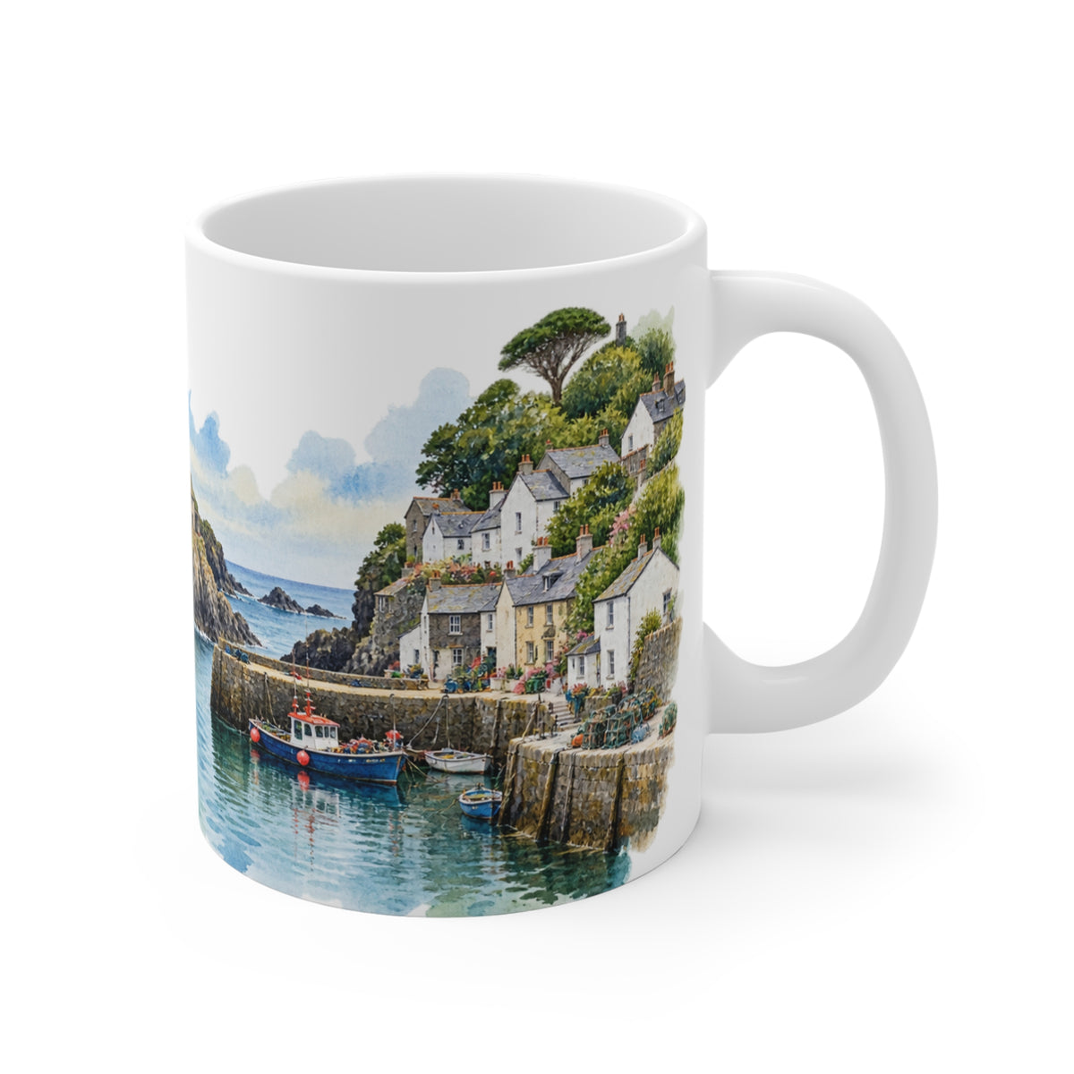Polperro Harbour Mug | Cornwall Watercolour | Cornish Fishing Village Gift