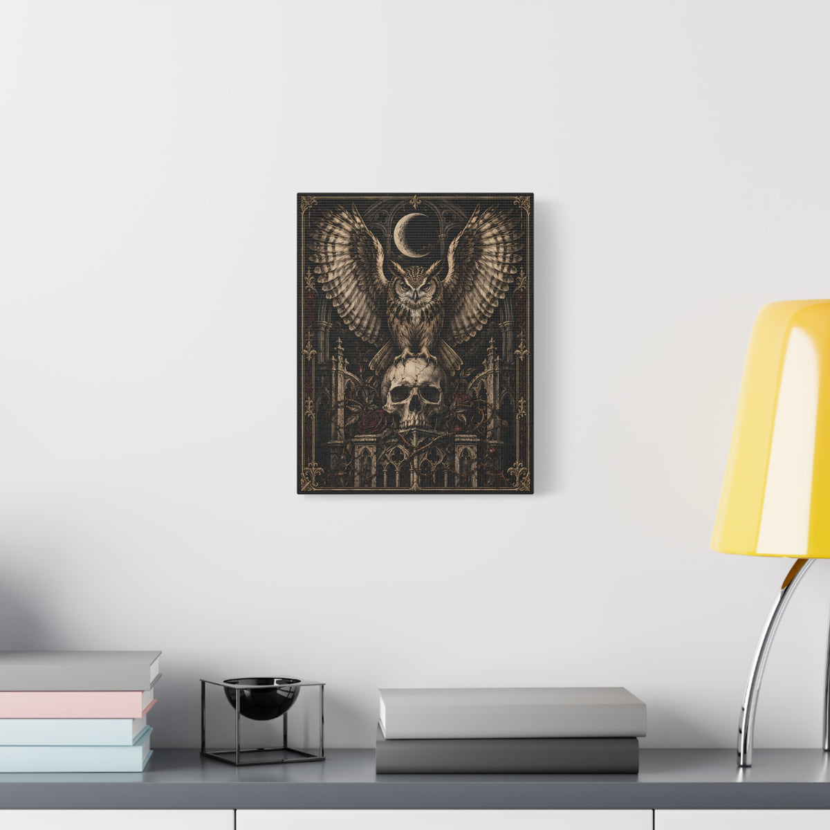 Canvas | Gothic Owl & Skull | Occult Wall Art