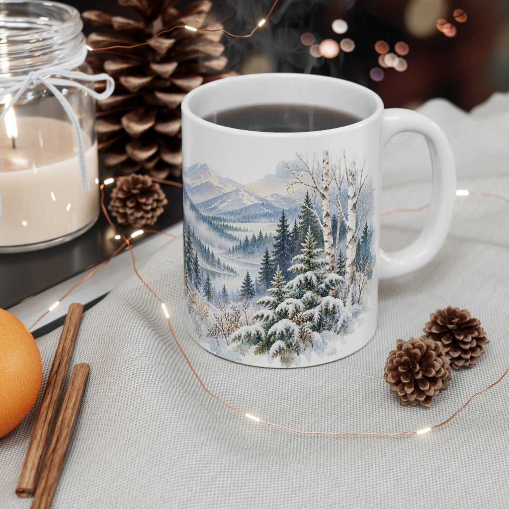 Winter Deer Mug | Snowy Woodland Watercolour | Nature Lover Gift