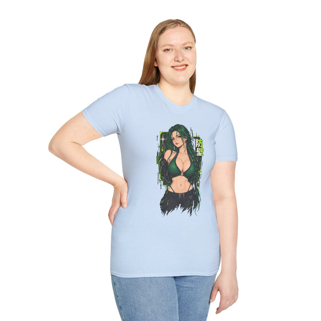 Jade | Anime Green-Haired Sexy Pin Up Girl Warrior Graphic Shirt