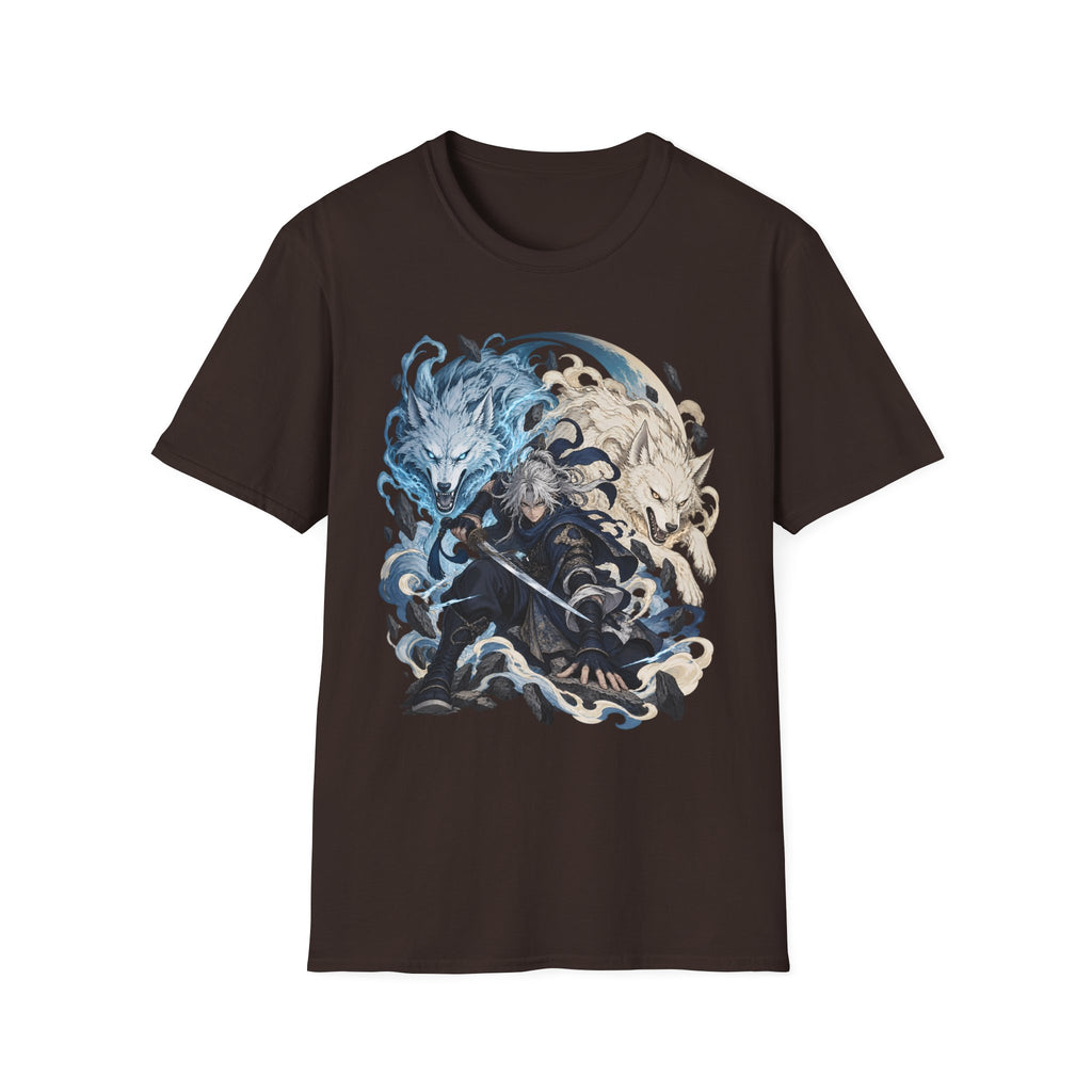 Wolf Spirit T-Shirt | Japanese Samurai | Yin Yang Blue & White Wolves Graphic Tee