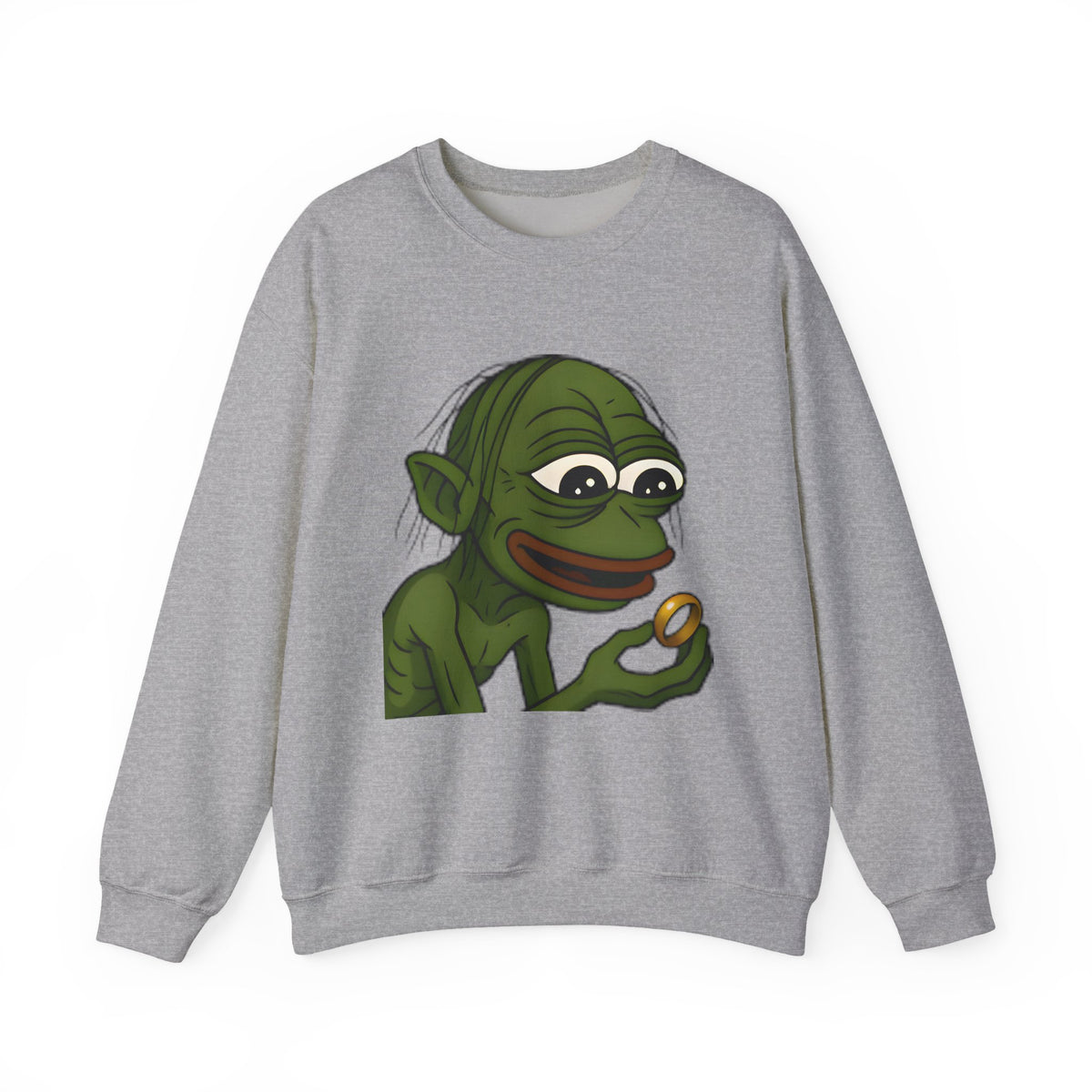 Crewneck Sweatshirt — Cartoon Goblin Holding Ring Graphic