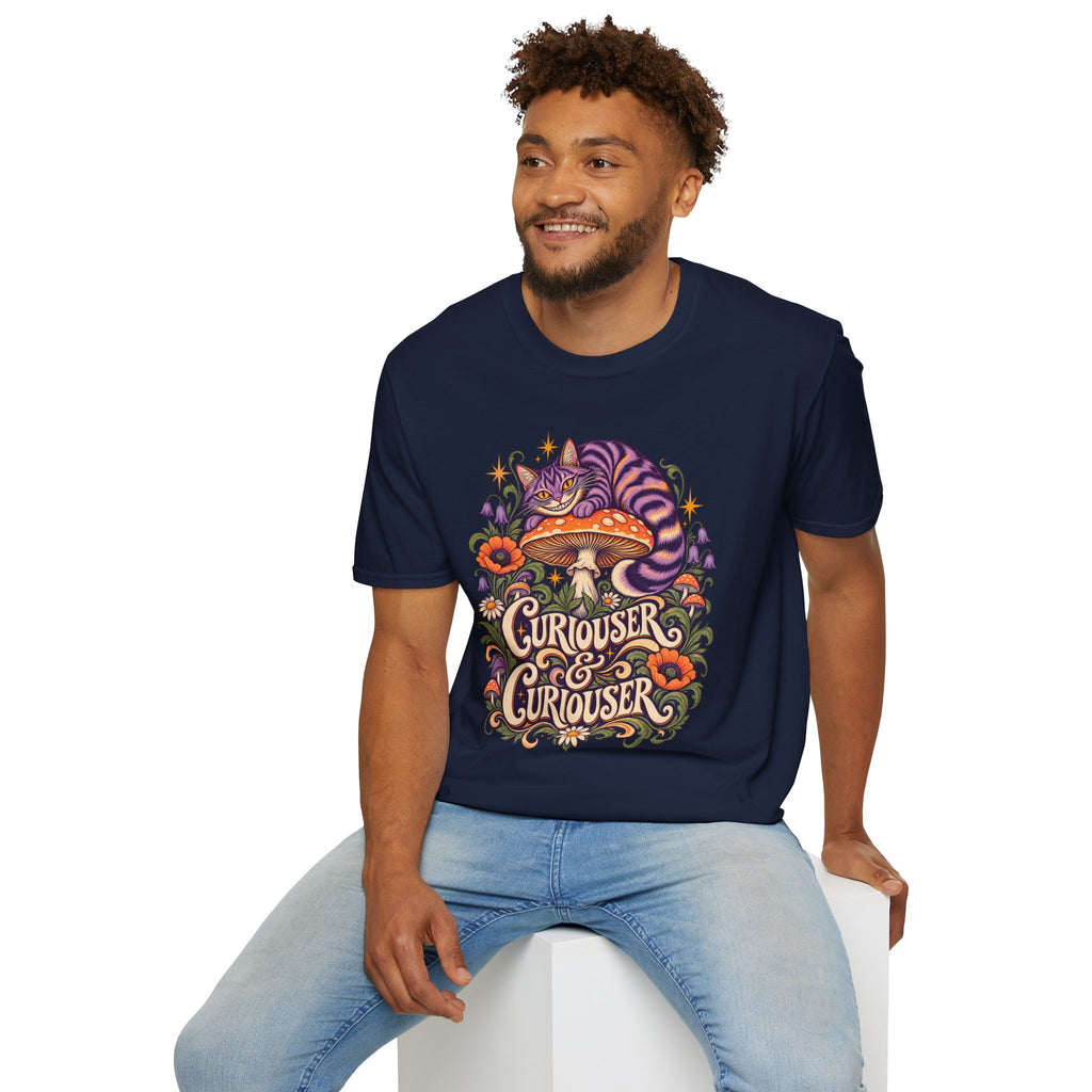Cheshire Cat | Curiouser & Curiouser | Whimsical Mushroom Design Graphic Shirt