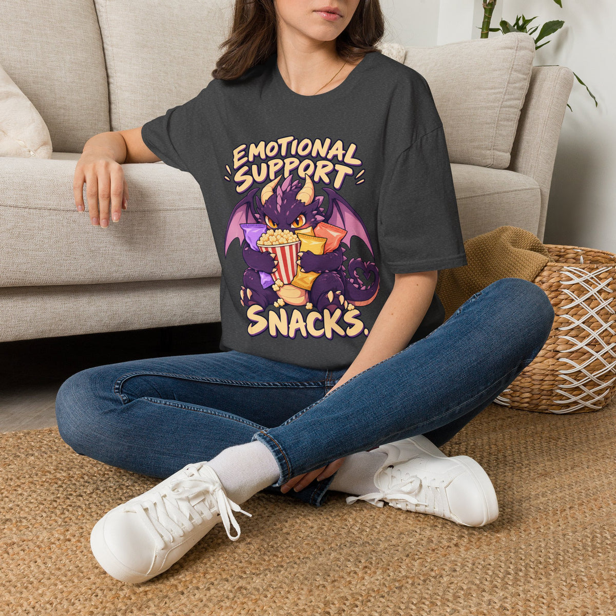 Emotional Support Snacks | Cute Dragon Eating Popcorn Anime Shirt