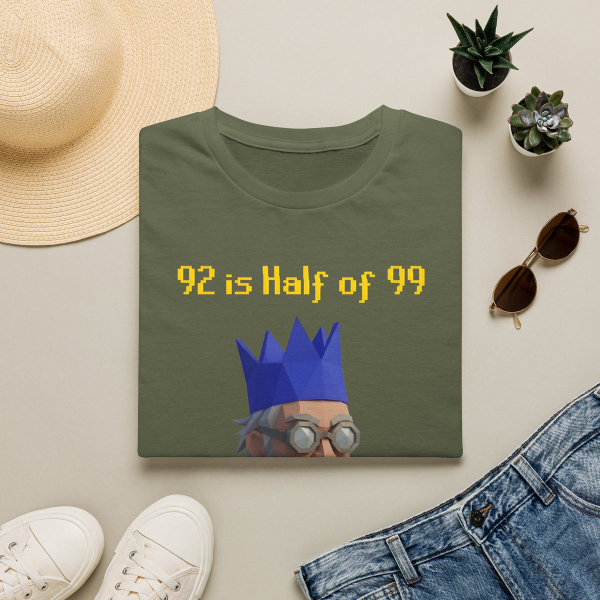 “92 is half of 99” Graphic T‑Shirt — Retro Pixel King Math Humor Tee