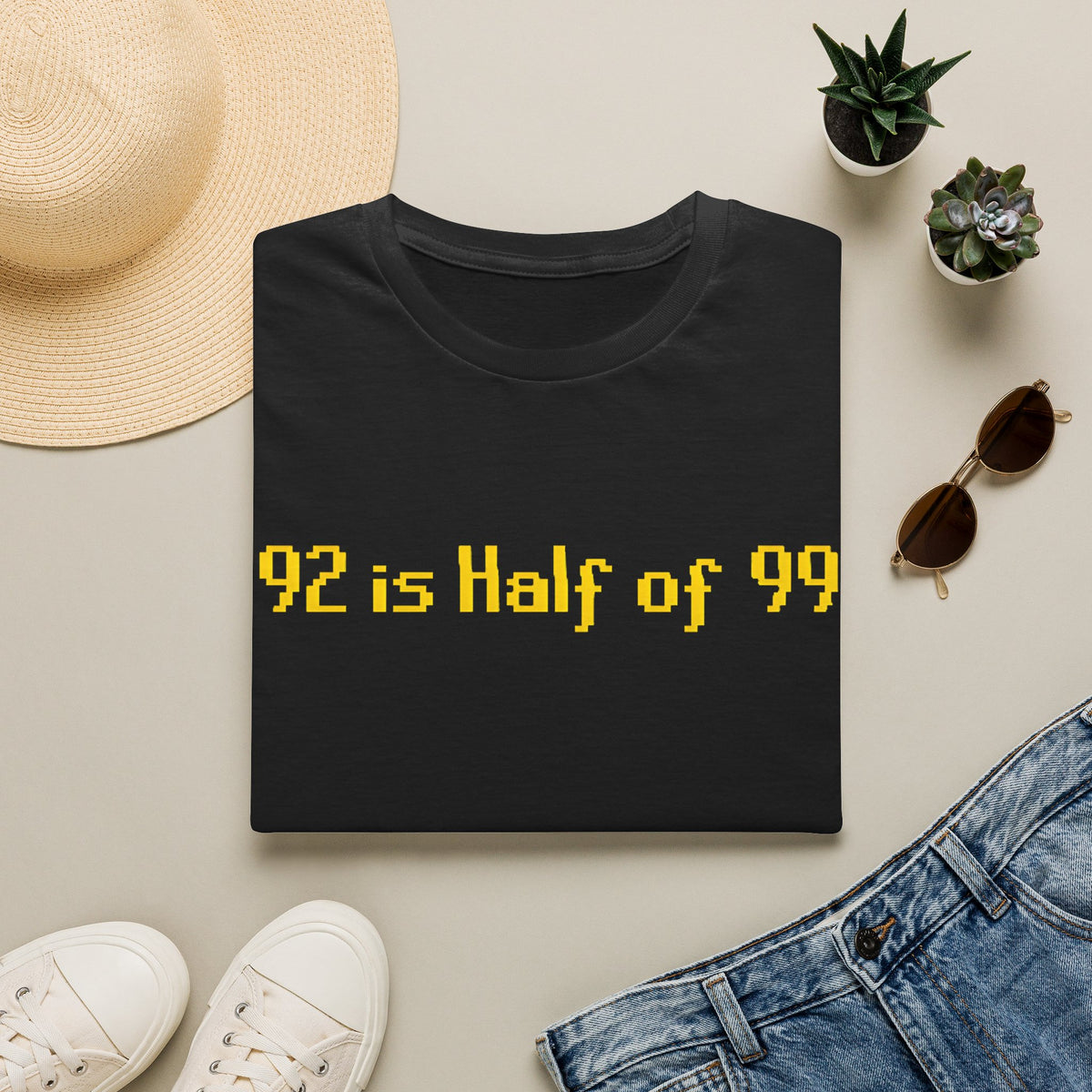 T-Shirt — "92 is Half of 99" Funny Math Gamer Joke Tee